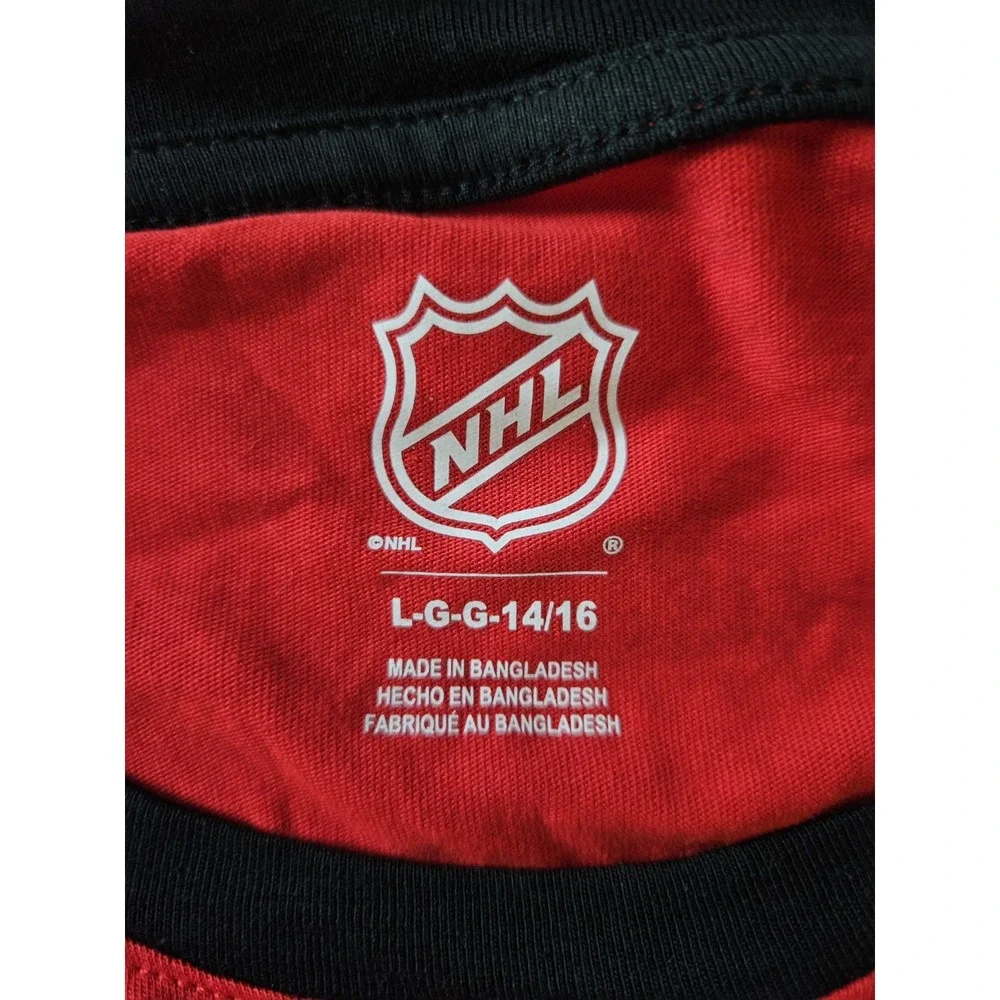 NHL Chicago Blackhawks Hockey Youth Long Sleeve Shirt Red/Black Sz 14/16‎ L NWT